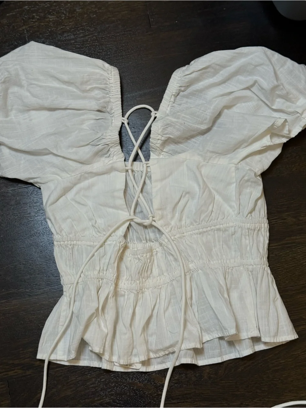 Free People White Smocked Peasant Blouse with Tie